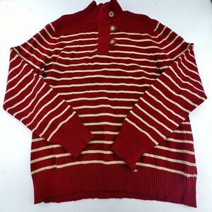 Ralph Lauren XL Striped Red Gold Knit Sweater With Snap Buttons